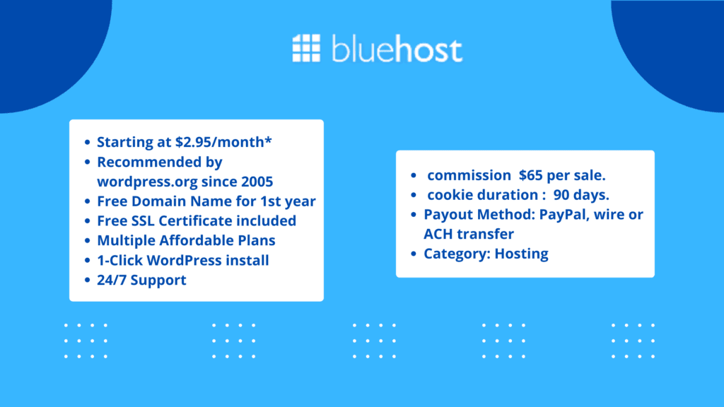 Bluehost Affiliate Program features