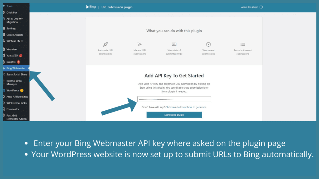 Bing URL submission Plugin setting up with  API Key