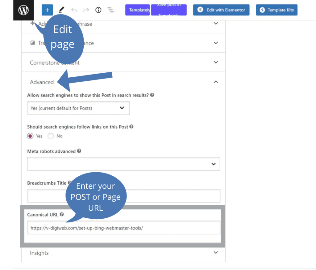 canonical tag with yoast seo plugin for seo checklist