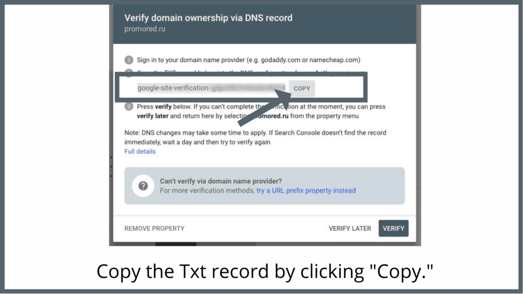 verify domain ownership via DNS record