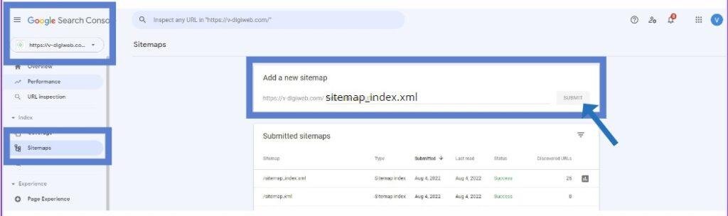 add your sitemap in google search console