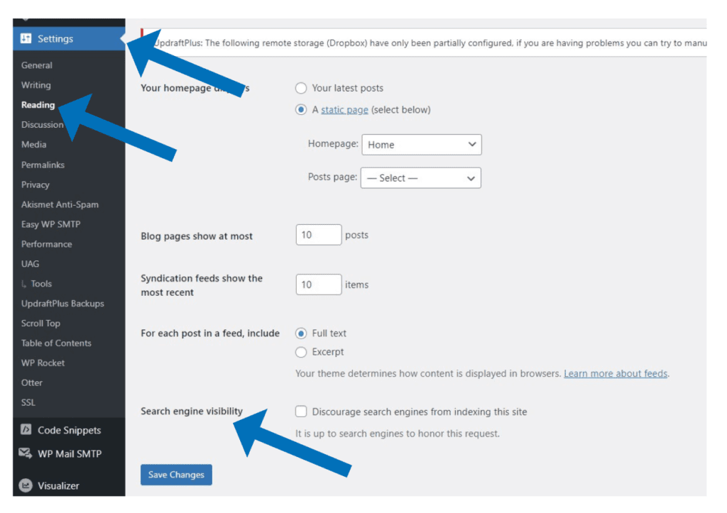  Verify Your WordPress visibility settings