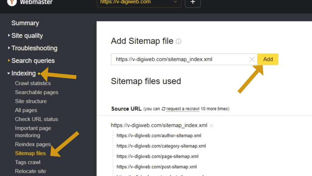 Adding Sitemap to Yandex Webmaster Tools