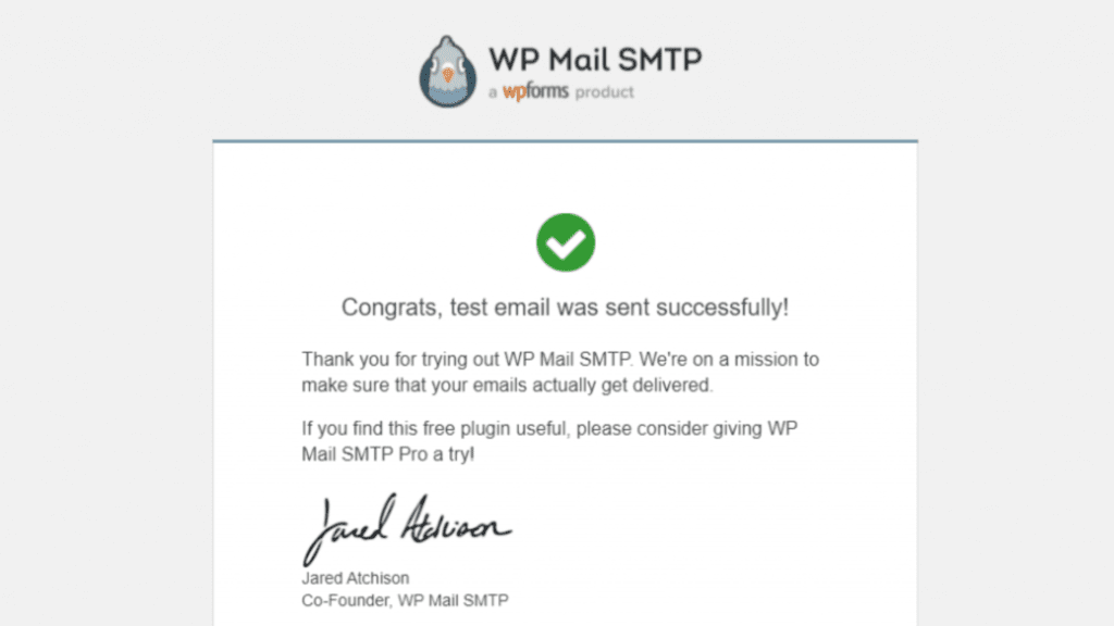test mail from wp mail smtp plugin