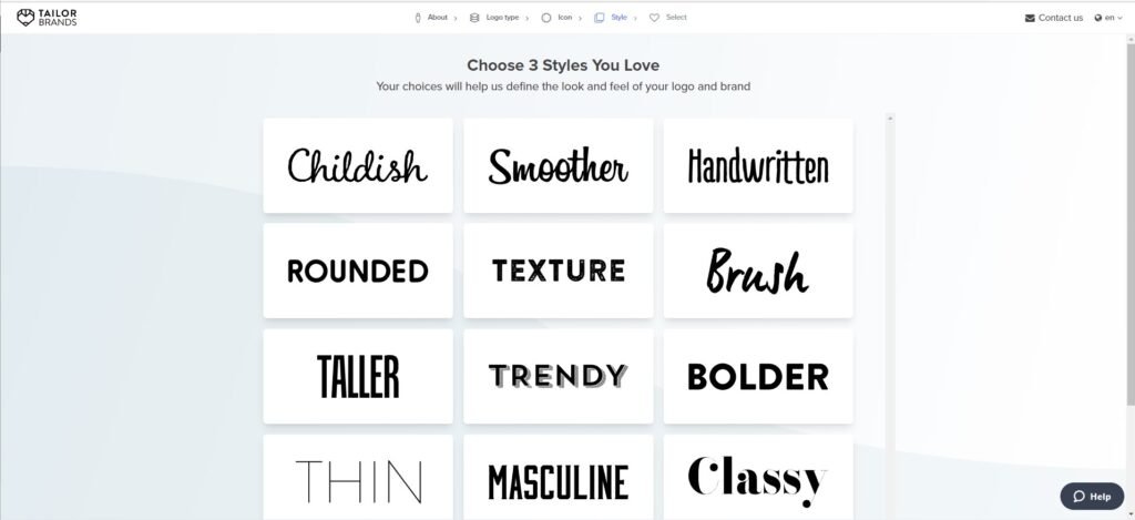 typefaces on tailor brands